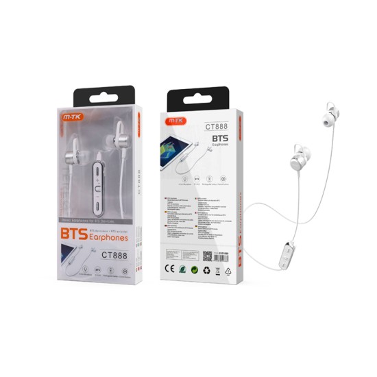 MTK BLUETOOTH EARPHONES CT888 PL WITH MULTIFUNCTIONAL BUTTON AND MICROPHONE SILVER